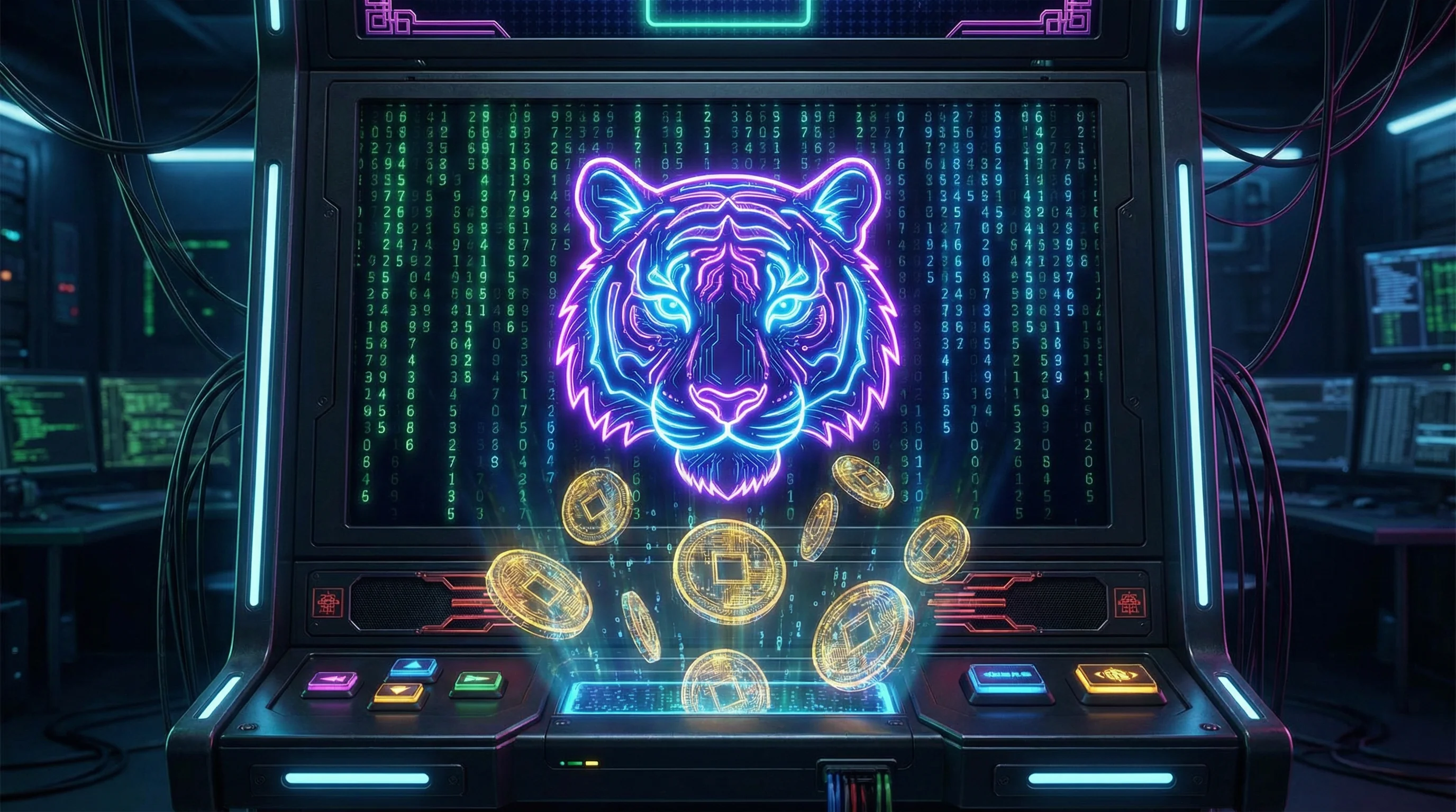 Jogo Fortune Tiger com tigre neon e moedas douradas no geralbet