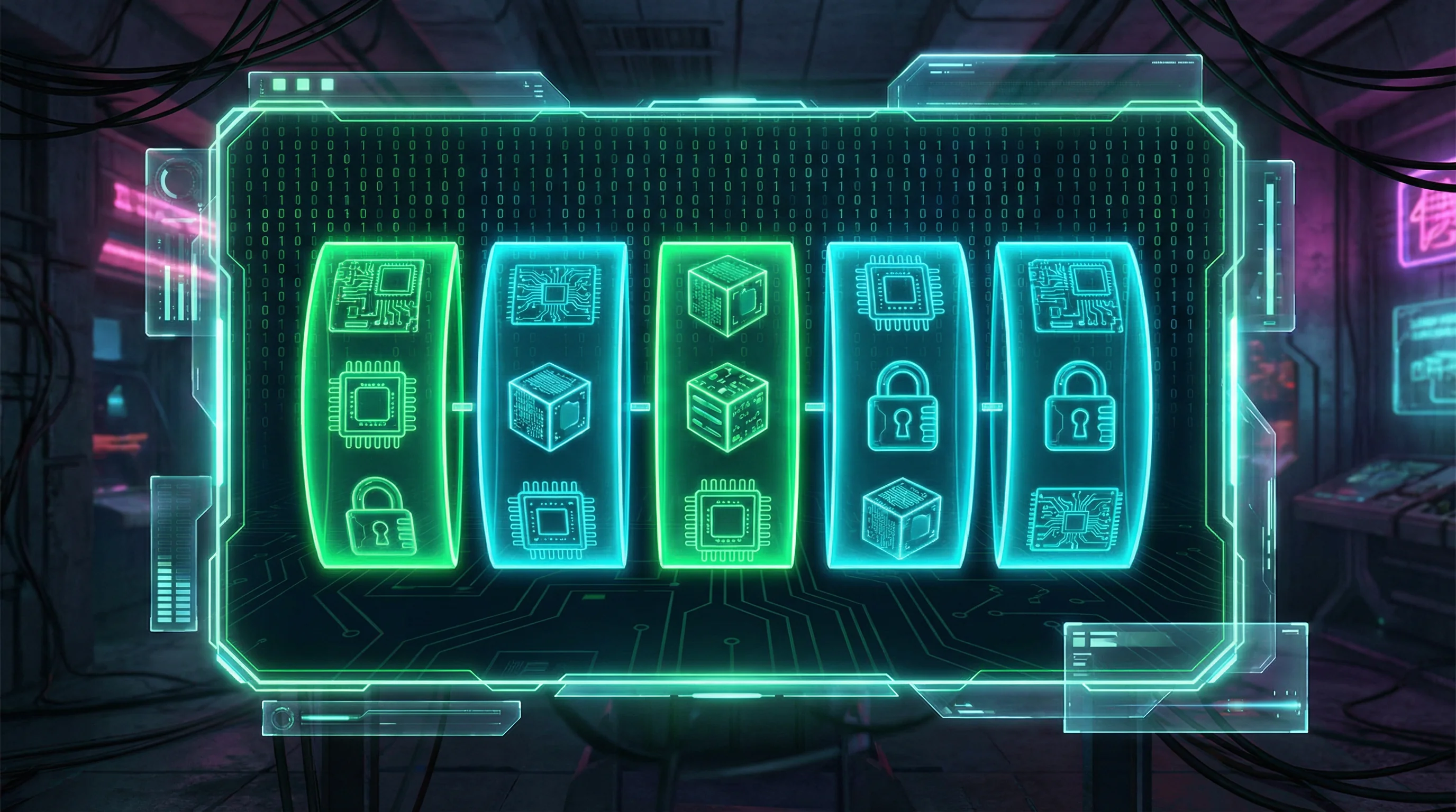 Interface futurista de caça-níqueis digital no geralbet